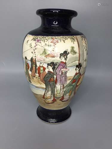 JAPANESE SATSUMA POTTERY VASES HAND PAINTED WITH FIGURES, CH...