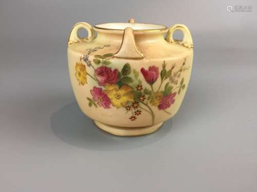 ROYAL WORCESTER 991 PORCELAIN FLORAL PAINTED FOUR HANDLED SH...