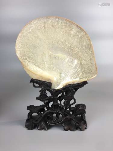 CHINESE CRAVED MOTHER OF PEARL AND HARDWOOD STAND, H 30.5CM ...