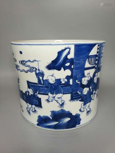 LARGE CHINESE BLUE AND WHITE PORCELAIN BRUSH POT ,D 19.5CM H...