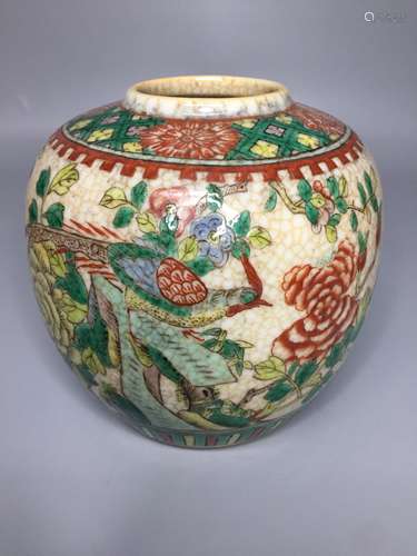 CHINESE FAMILLE VERTE PORCELAIN GINGER JAR , H 13CM