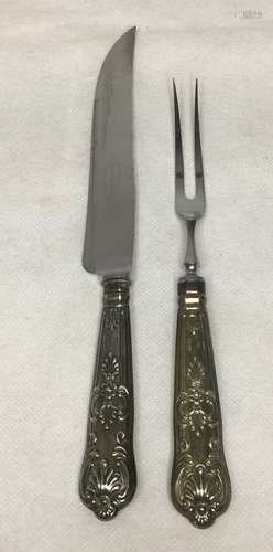 PAIR OF SILVER HANDLE KNIFE AND FORK,L28CM,23.5CM