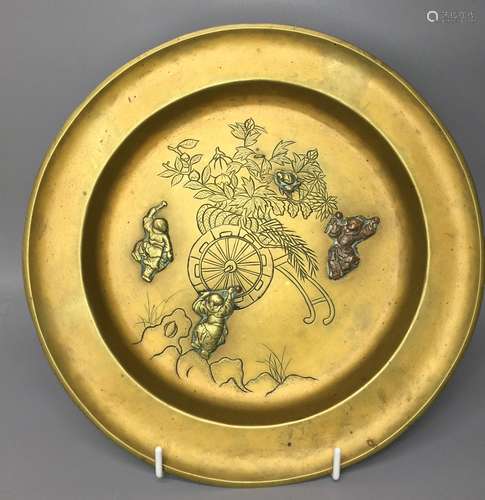 JAPANESE BRONZE PLATE , D 30.5CM