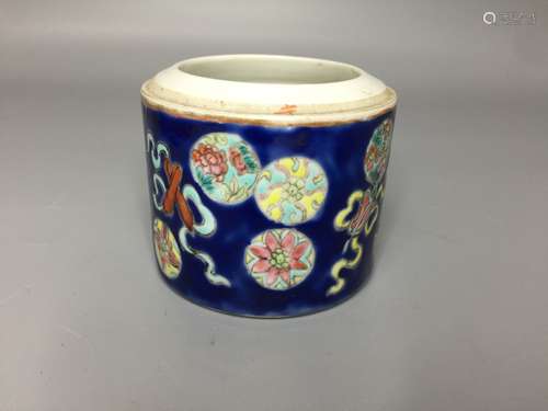 CHINESE BLUE GROUND WITH FAMILLE ROSE BRUSH WASHER ,H 6.5CM ...