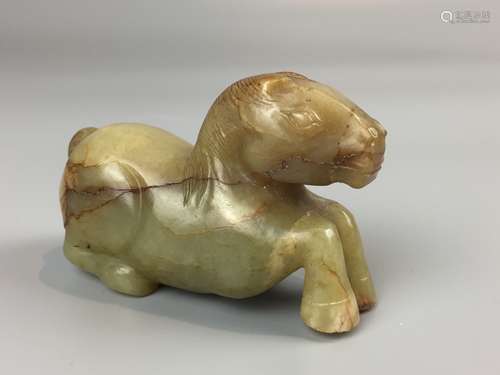 CHINESE JADE/HARDSTONE CRAVED HORSE, L 7.5CM