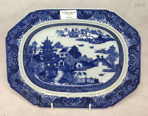 CHINESE BLUE AND WHITE PLATE ,D 31.5CM X 24CM