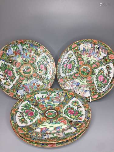 FOUR CHINESE FAMILLE ROSE PLATE , D 24.5CM