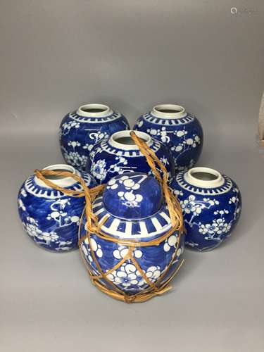 SIX CHINESE BLUE AND WHITE PORCELAIN GINGER JAR , TALLEST 13...