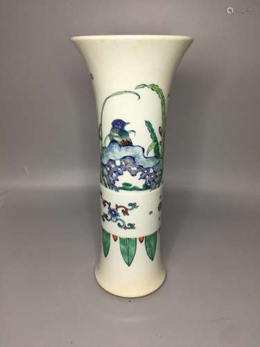 CHINESE DOUCAI GU VASE,H30.5CM