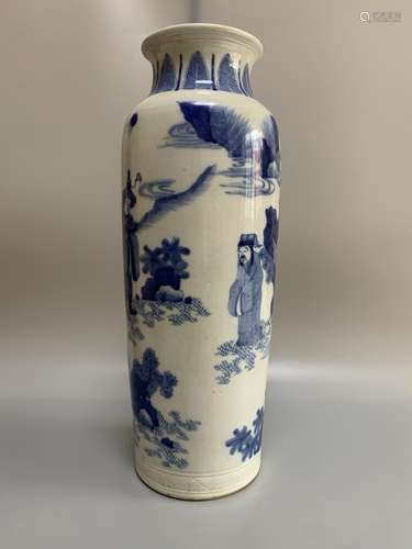 LARGE CHINESE BLUE AND WHITE VASE ,HAND PAINTED FIGURES, H 4...