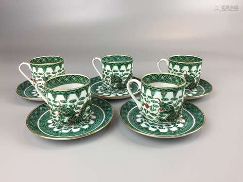 FIVE SET CHINESE FAMILLE ROSE TEA CUP AND SAUCER ,CUP D 5.5C...