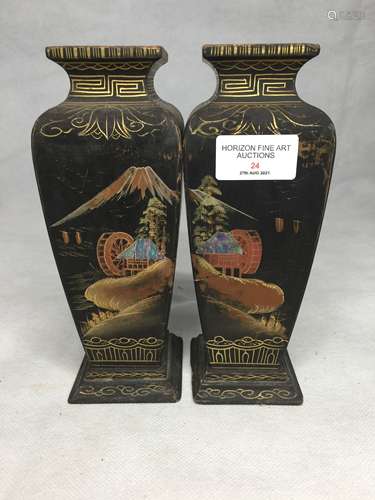 PAIR OF JAPANESE LACQUER VASE ,H20CM