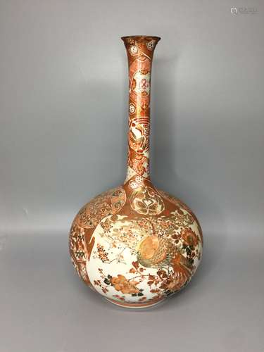 LARGE JAPANESE LONG NECK BOTTLE VASE,H38CM