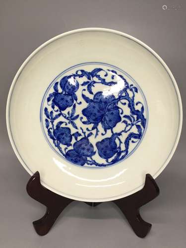 CHINESE BLUE AND WHITE PLATE ,D 23CM