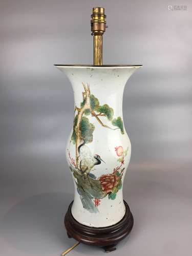 LARGE CHINESE FAMILLE ROSE GU VASE CONVERTED TO LAMP,H 41CM