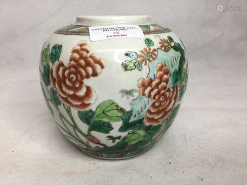 CHINESE FAMILLE VERTE PORCELAIN GINGER JAR ,12.5CM HIGH.