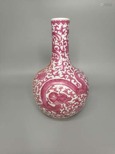 CHINESE PINK GROUND PORCELAIN VASE , HAND PAINTED DARGONS,H2...