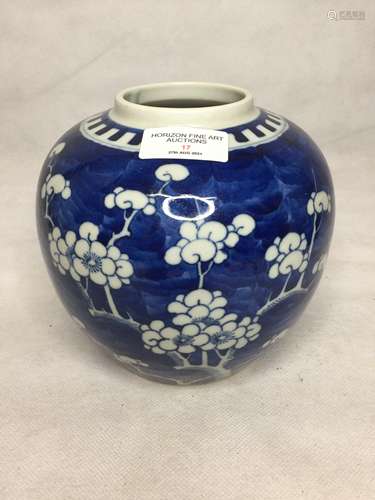 CHINESE CELDON BLUE AND WHITE PORCELAIN GINGER JAR ,16CM HIG...