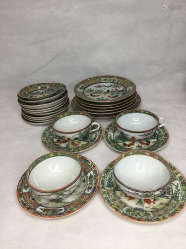 A GROUP CHINESE FAMILLE ROSE TEA SET AND PLATE,LARGEST 21.8C...