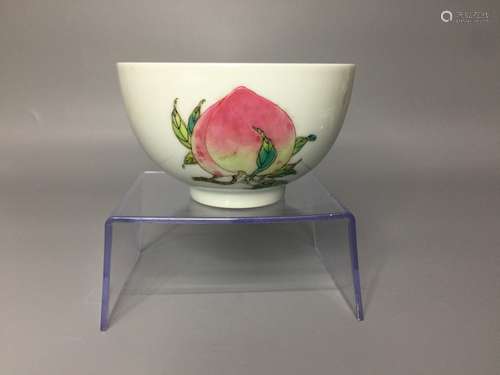 CHINESE FAMILLE ROSE PORCELAIN BOWL ,HAND PAINTED WITH PEACH...