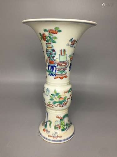 CHINESE DOU CAI PORCELAIN GU VASE ,H21CM ,D 12.5CM