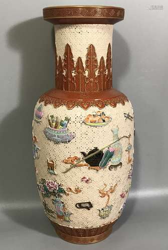 CHINESE FAMILLE ROSE VASE ,H33.5CM