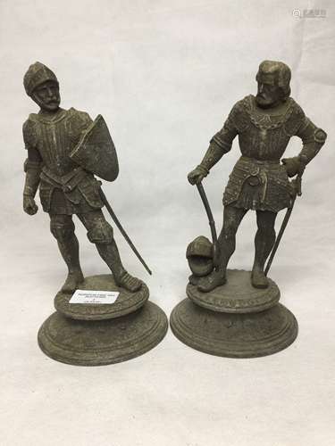 A PAIR OF 19TH CENTURY METAL STANDING FIGURES, 23CM HIGH.