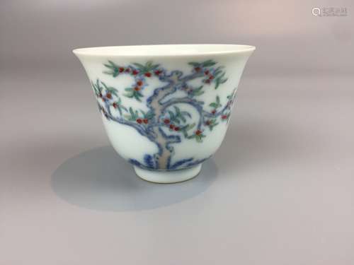 CHINESE DOUCAI TEA BOWL , D 6.8CM H 5CM