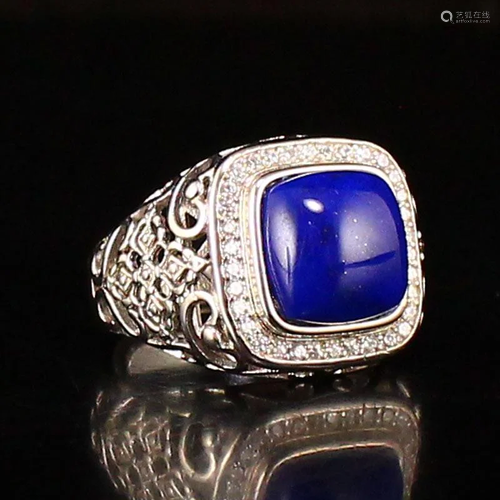 Chinese Pure Silver Inlay Lapis Lazuli Ring