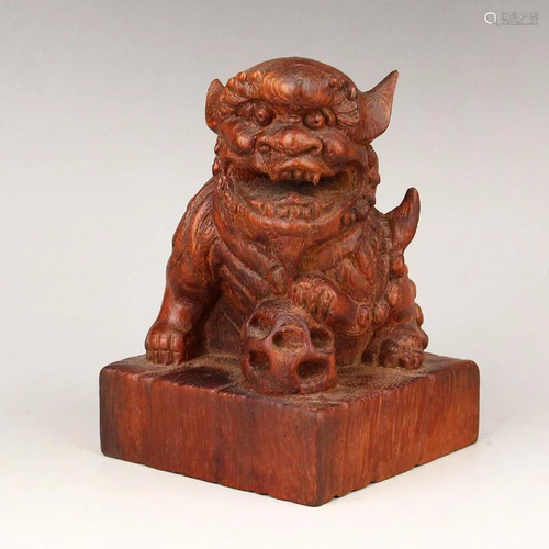 Vintage Chinese Chenxiang Wood Lucky Lion Seal