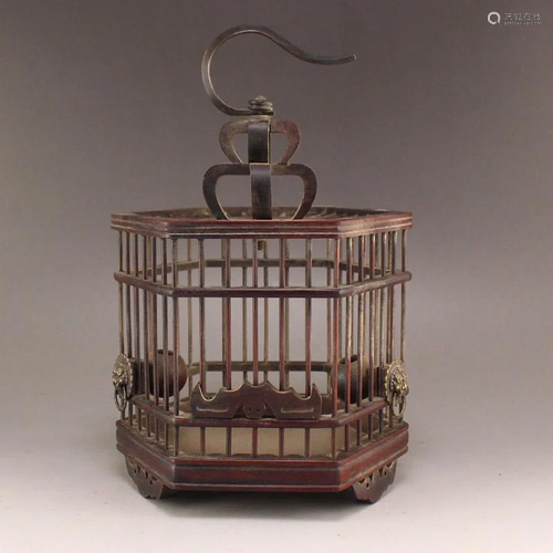 Openwork Chinese Zitan Wood Birdcage