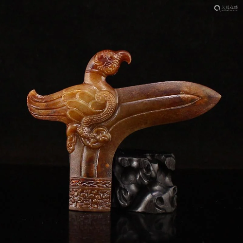 Vintage Chinese Hetian Jade Divine Bird Knive