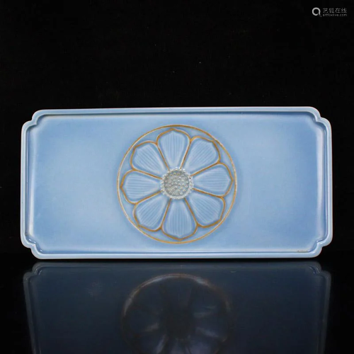 Sky Blue Glaze Flower Design Porcelain Tea Tray