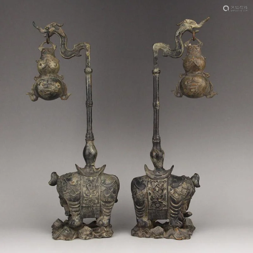 A Pair Vintage Chinese Bronze Lucky Elephant Statues