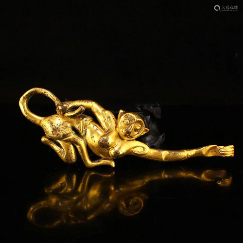 Vintage Chinese Gilt Gold Red Copper Monkey Belt Buckle