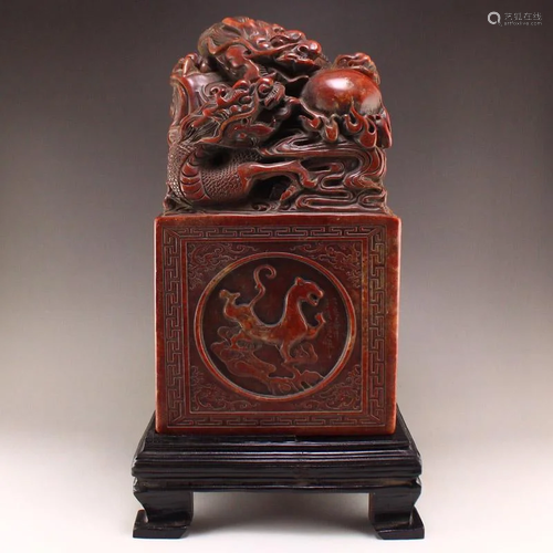 Chinese Shoushan Stone Fortune Dragon Seal