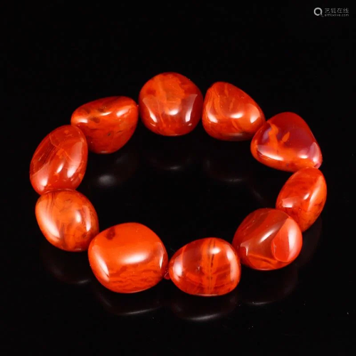 Chinese Natural Nanhong Agate Beads Bracelet