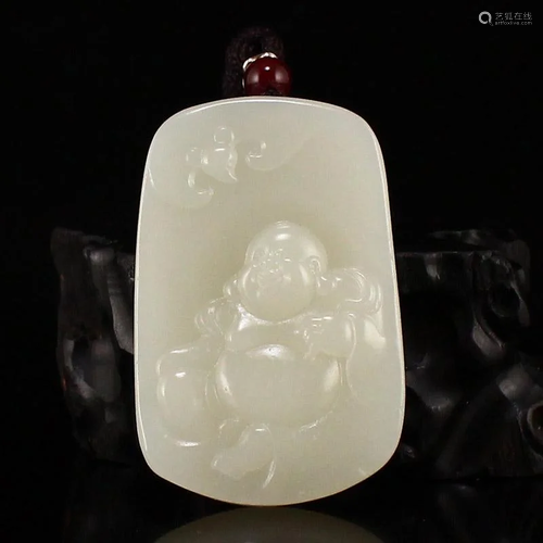 Chinese Hetian Jade Laughing Buddha Pendant