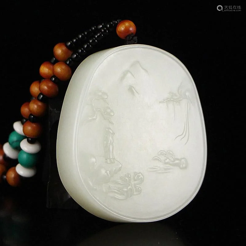 Hetian Jade Pendant - Mountain River Scene