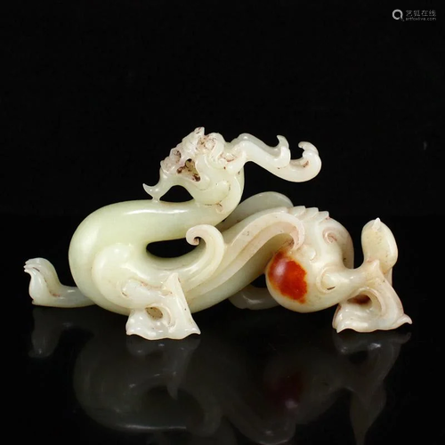 Superb Vintage Chinese Hetian Jade Lucky Dragon Statue