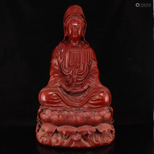 Vintage Red Lacquerware Kwan-yin Statue