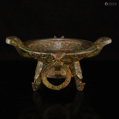 Vintage Chinese Bronze Double Rings Plate