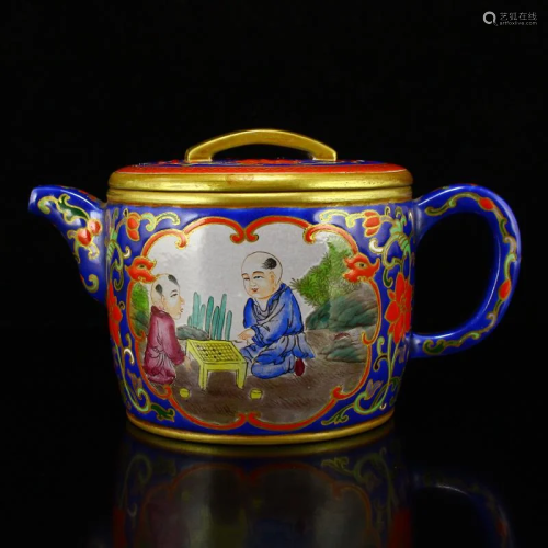Chinese Qing Dynasty Gilt Gold Enamel Zisha Clay Teapot
