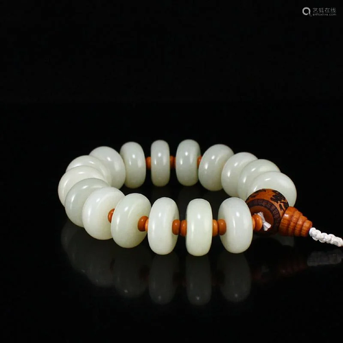 Natural Hetian Jade Beads Bracelet w Certificate