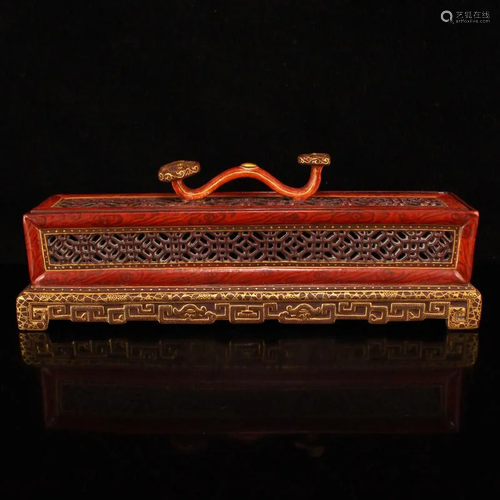 Openwork Gilt Gold Red Glaze Porcelain Incense Burner