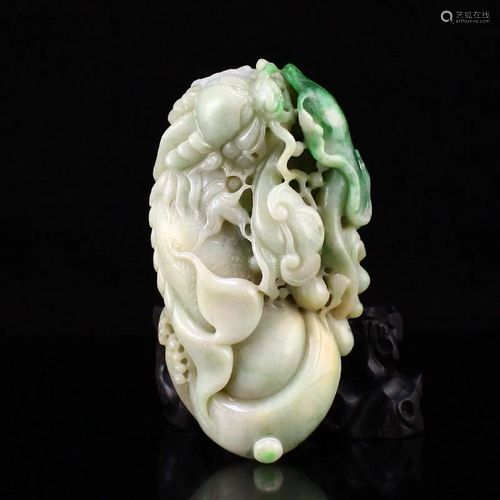 Vintage Natural Jadeite Carved Dragon Fish Pendant