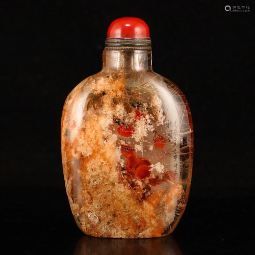 Qing Dy Crystal Inside Painting Squirrel Snuff Bottle