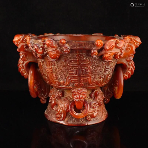 Qing Dy Ox Horn Double Rings Big Incense Burner