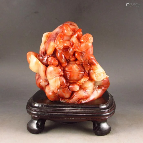 Chinese Shoushan Stone Fortune Kids Statue