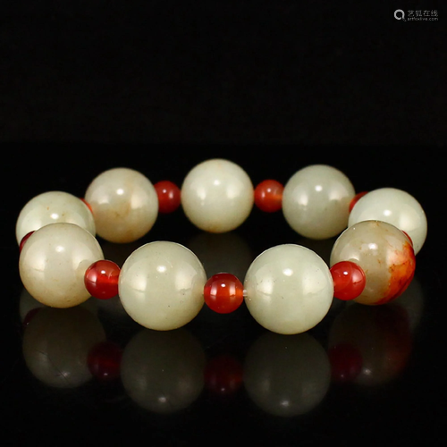 Chinese Hetian Jade Beads Bracelet